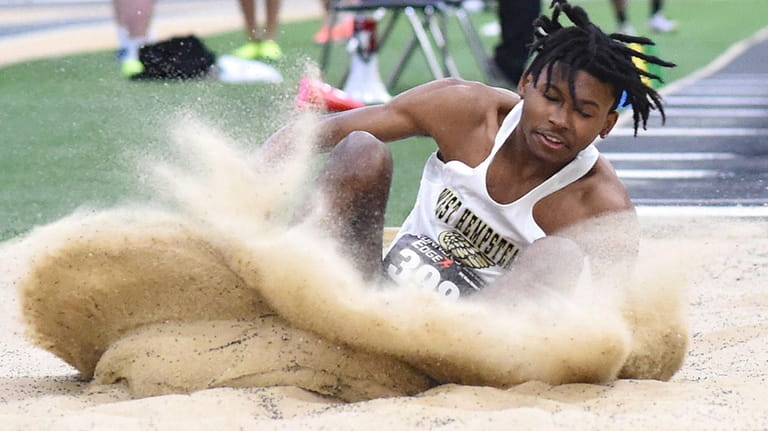 Jurrel Hall competes in the long jump on Feb. 8.