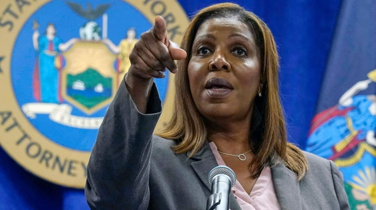 New York Attorney General Letitia James at a news conference...