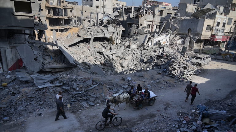 The scene of destruction left by Israeli bombardment of the Gaza...