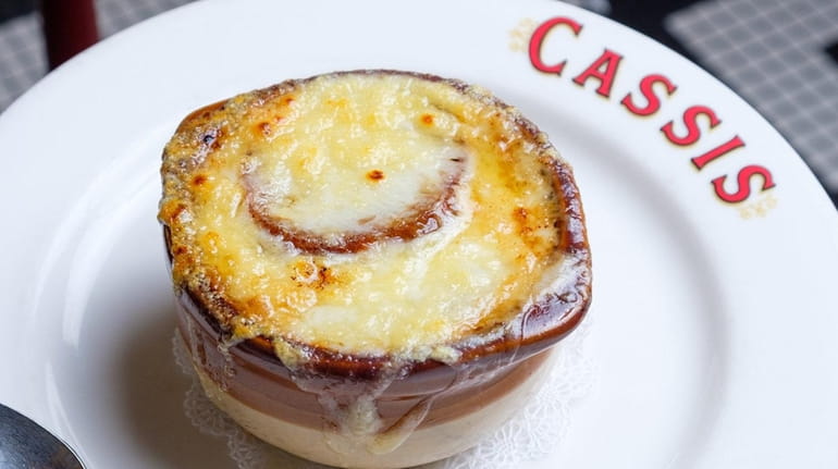 French onion soup served at Brasserie Cassis in Plainview.