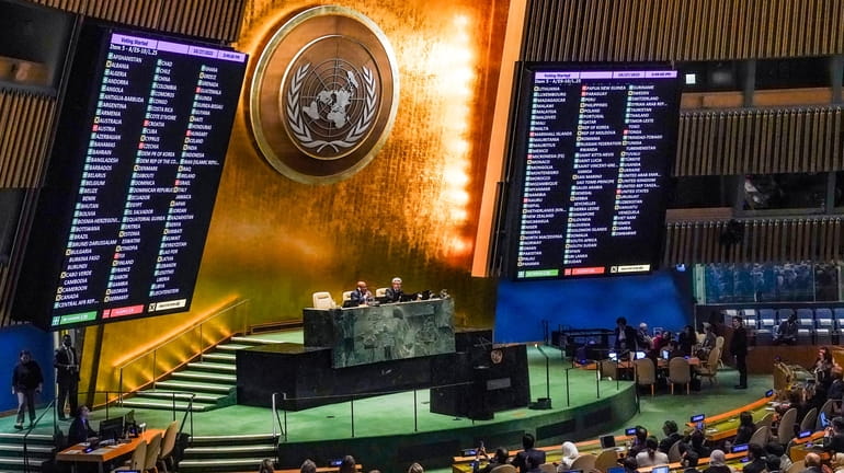 Results are displayed as the U.N. General Assembly voted for...