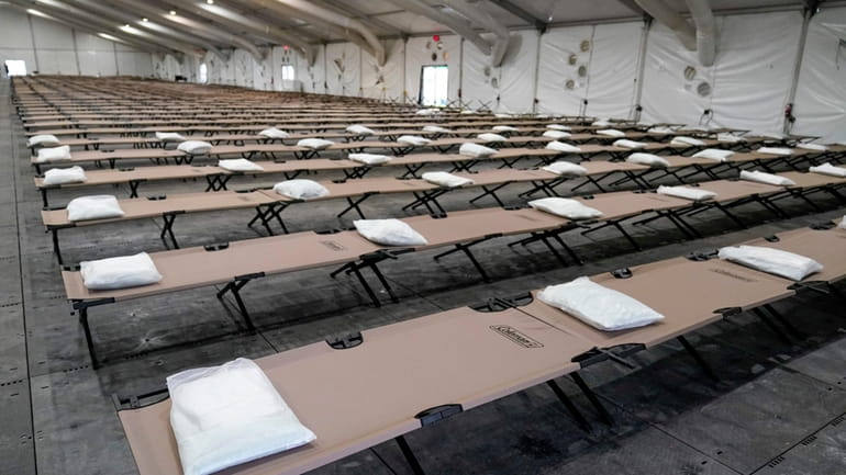 A dormitory tent set up to house up to 1,000 migrants...