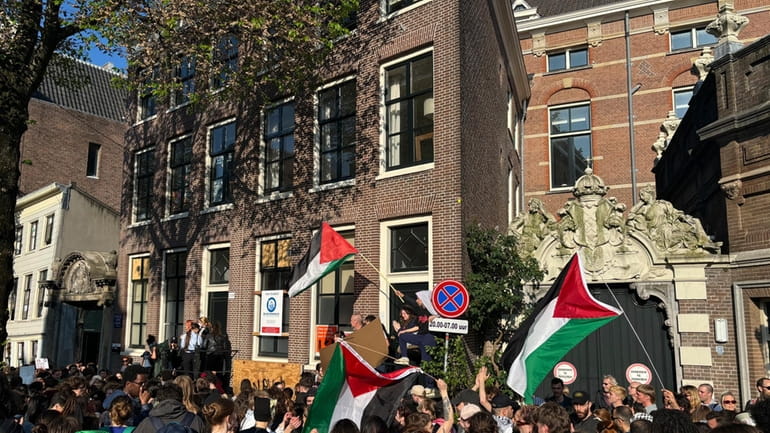 Students gather for a pro-Palestinian protest at the University of...
