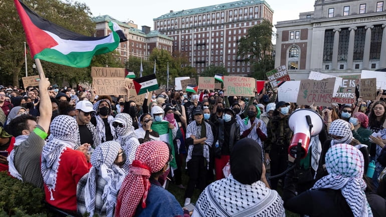 Pro-Palestine demonstrators rally at Columbia University in Manhatan on Oct....