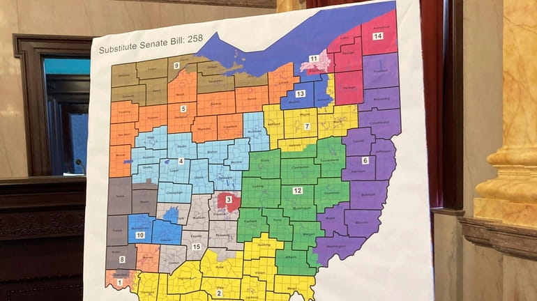 A map of Ohio congressional districts is displayed during a...