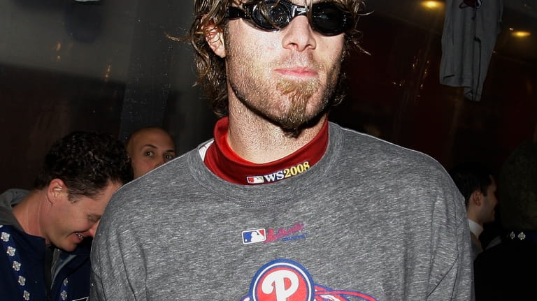 Philadelphia Phillies' Jayson Werth celebrates after Game 5 of the...