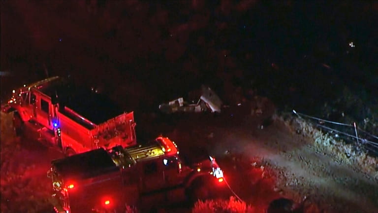 This aerial image taken from video provided by ABC7 Los...