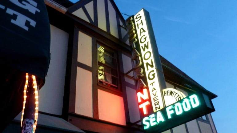 The neon sign of Shagwong in Montauk.