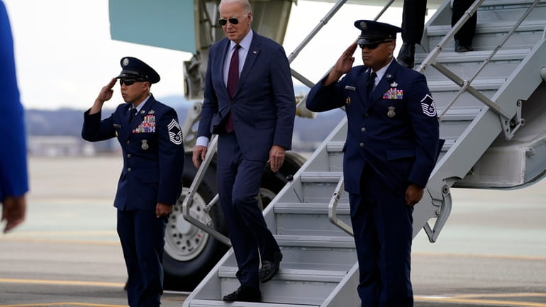 President Joe Biden arrives at San Francisco International Airport for...