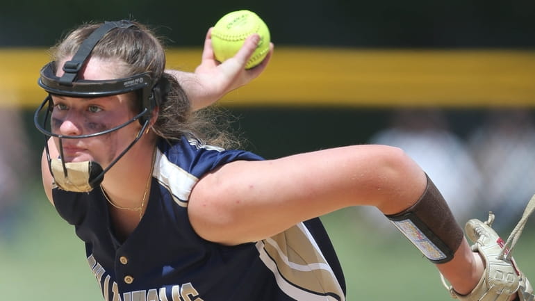 Bayport-Blue Point's Erin McMahon (52) throws a pitch in the...