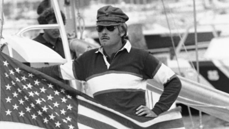 Ted Turner, skipper of the 12-meter yacht Courageous, in Newport,...