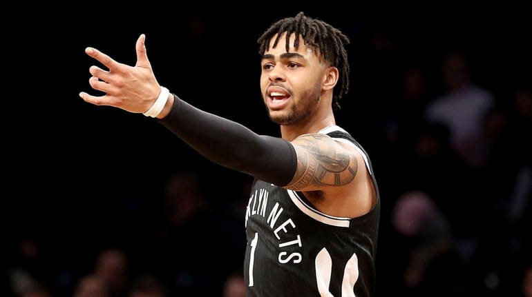 D'Angelo Russell of the Nets reacts in the second quarter...