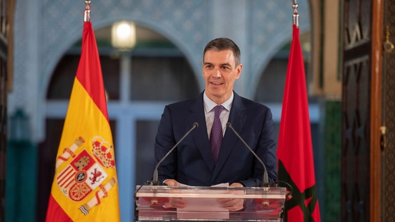 Spanish Prime Minister Pedro Sanchez speaks at a press conference...