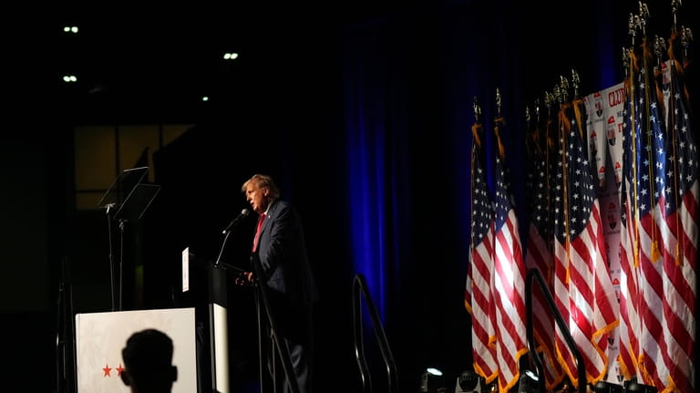 Republican presidential candidate former President Donald Trump speaks Wednesday, Oct....