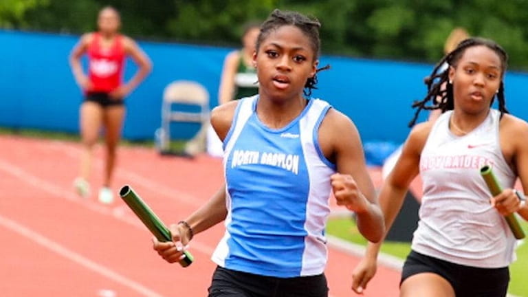 North Babylon wins the 4x100-meter relay championship at the New York State...