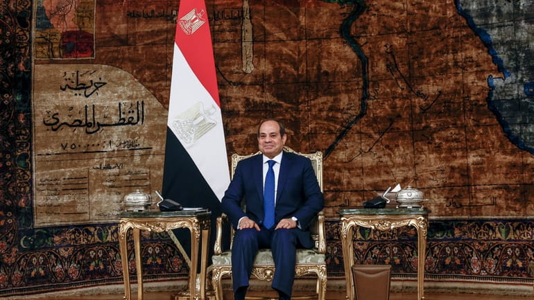 Egypt's President Abdel Fattah El-Sisi looks on during a meeting...