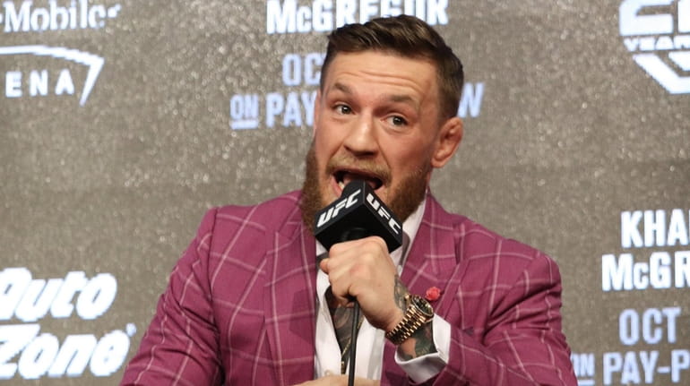 Conor McGregor speaks during a UFC 229 press conference on...