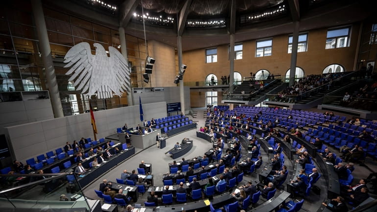 German lawmaker Marie-Agnes Strack-Zimmermann speaks in the Bundestag, Berlin, Thursday,...