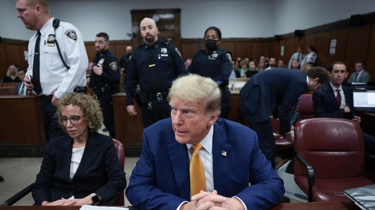 Former President Donald Trump and attorney Susan Necheles attend his trial...