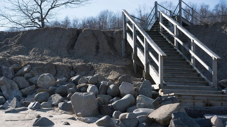 Erosion can be seen Saturday at Kings Park Bluff at...