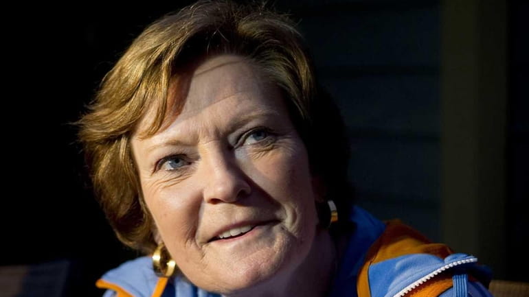 Pat Summitt,speaks to a reporter at her home in Knoxville,...