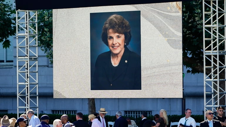 A photograph of U.S. Sen. Dianne Feinstein is flashed on...