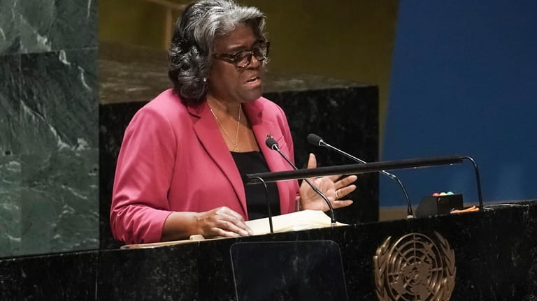 U.S. United Nations Ambassador Linda Thomas-Greenfield address the U.N. General...