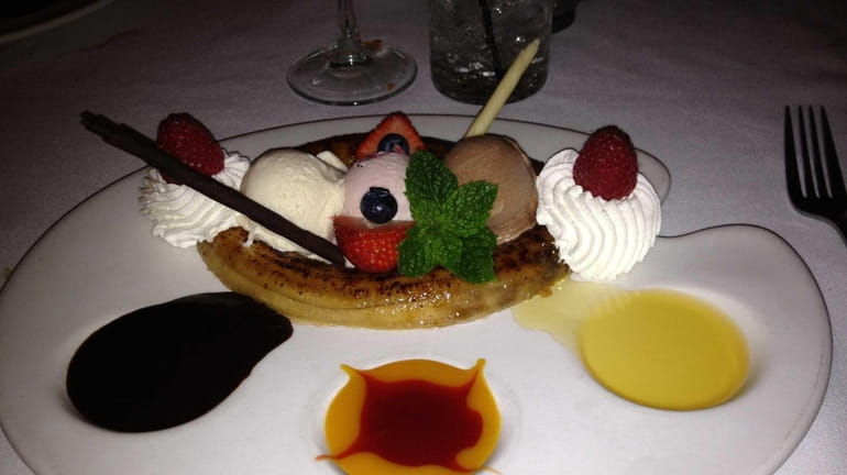 A "new-fashioned banana split" is served at The Palm Court...