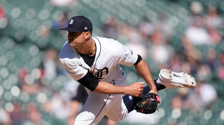 Detroit Tigers starting pitcher Jack Flaherty throws during the fifth...