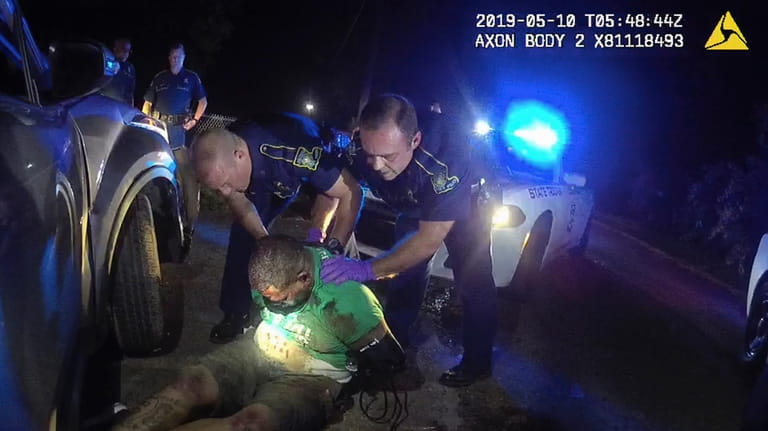 In this image from the body camera of Louisiana State...