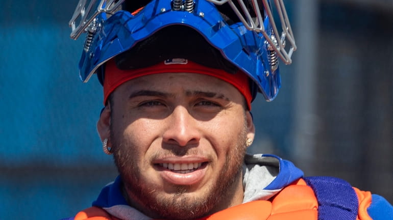 New York Mets catcher Francisco Alvarez during a spring training...