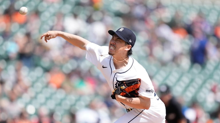 Detroit Tigers starting pitcher Kenta Maeda throws during the fifth...