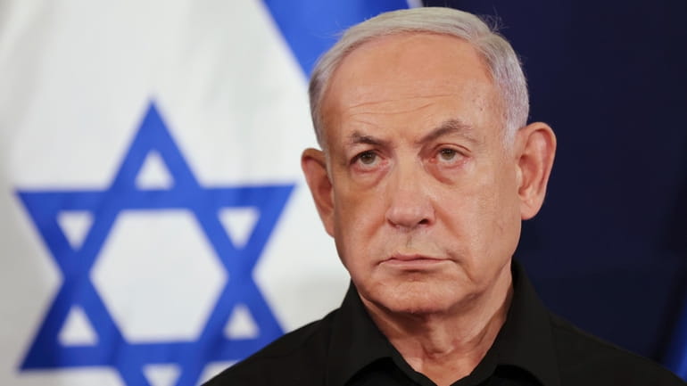 Israeli Prime Minister Benjamin Netanyahu attends a press conference in...
