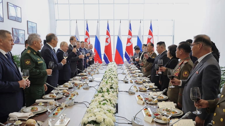 In this photo provided by the North Korean government, Russian...