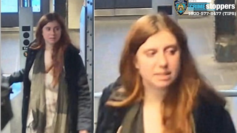 NYPD subway surveillance footage of Lauren Pazienza, accused of shoving voice...