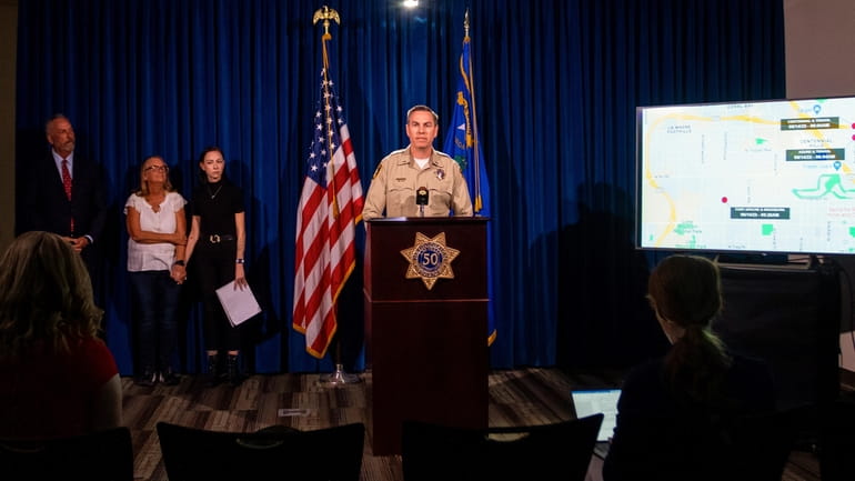 Las Vegas police Lt. Jason Johansson speaks during a news...