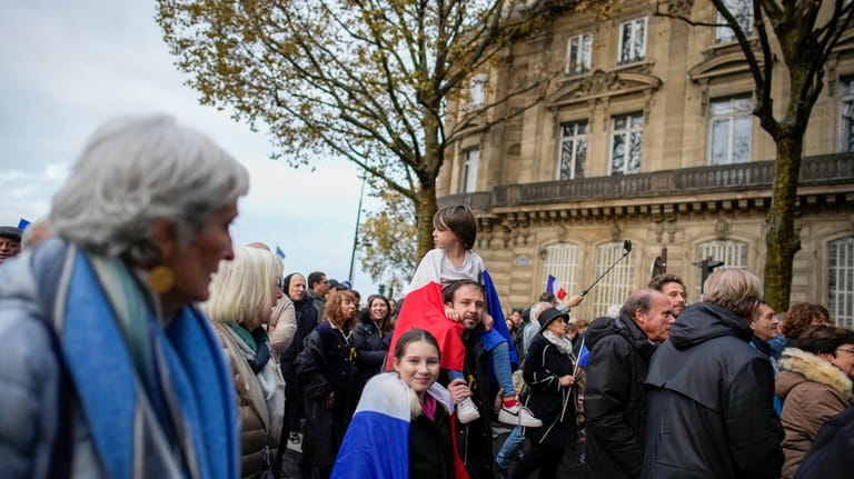 Thousands gather for a march against antisemitism in Paris, France,...