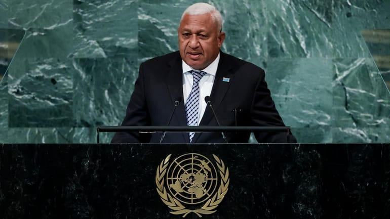 The then Prime Minister of Fiji Josaia Voreqe Bainimarama addresses...