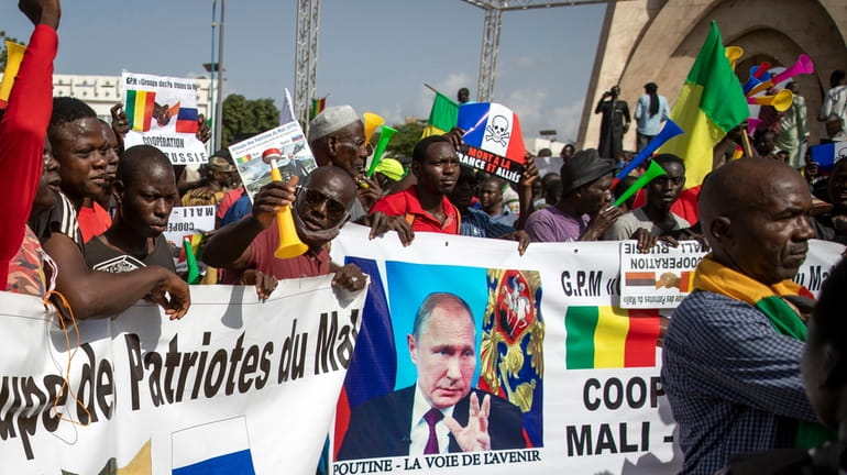 Malians demonstrate against France and in support of Russia on...