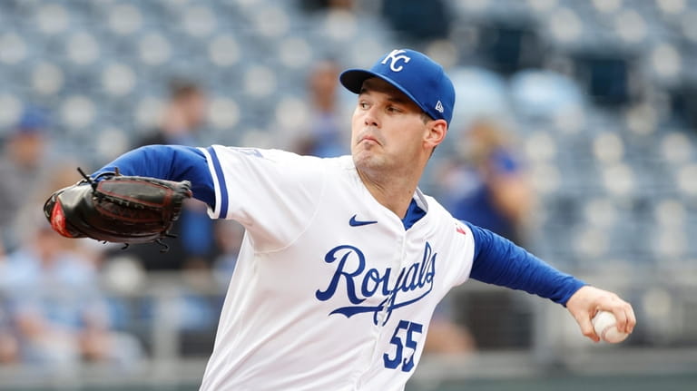 Kansas City Royals pitcher Cole Ragans delivers to a Milwaukee...