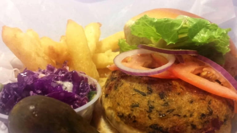 The EdgyBurger is the specialty of FeelGoods Cafe in St....