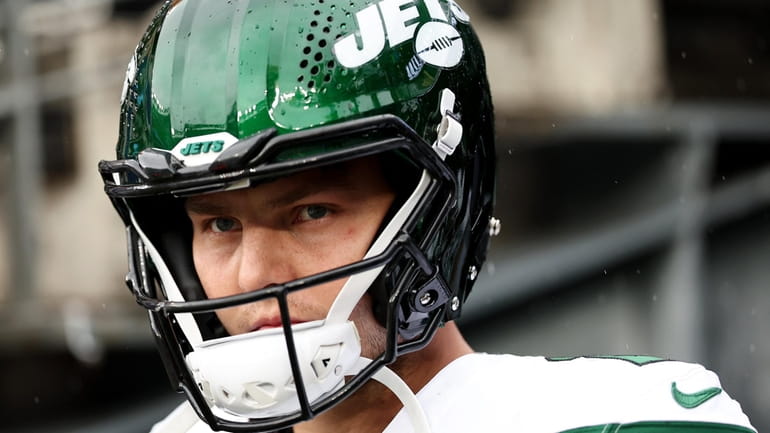Jets quarterback Zach Wilson before the game against the Giants...