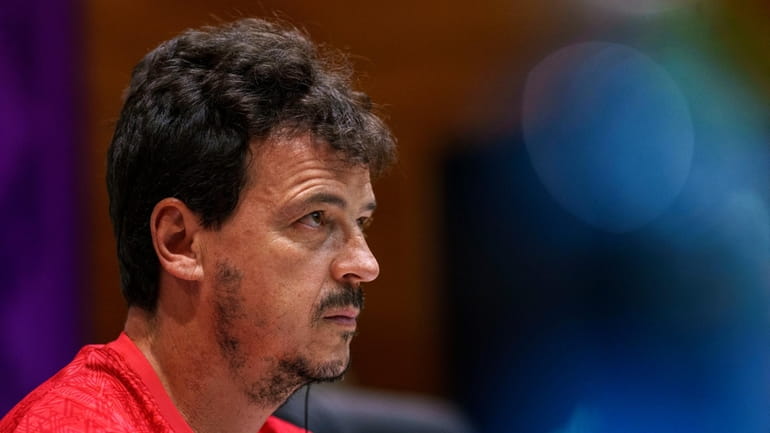 Fluminense's coach Fernando Diniz attends a press conference at the...