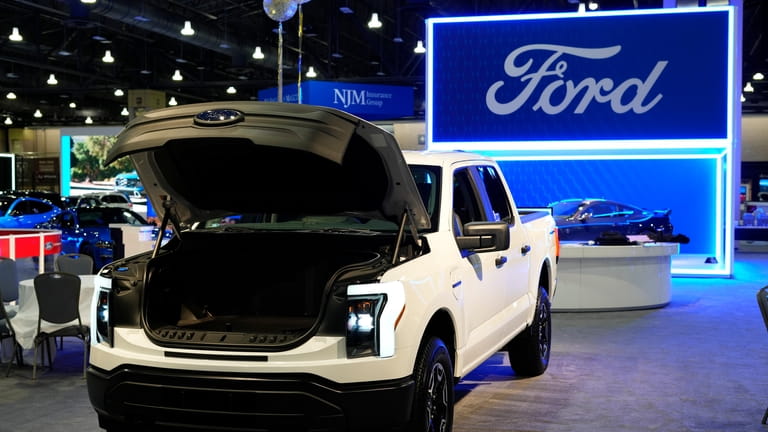 The Ford F-150 Lightning sits on display at the Philadelphia...