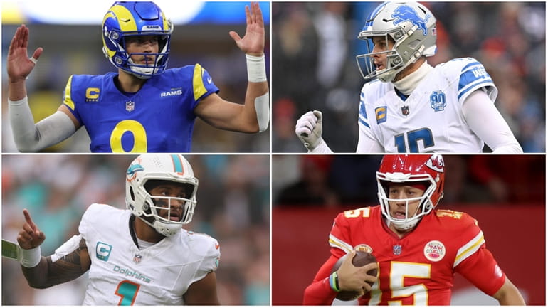 (Clockwise from top left) Rams’ Matthew Stafford, Lions’ Jared Goff,...