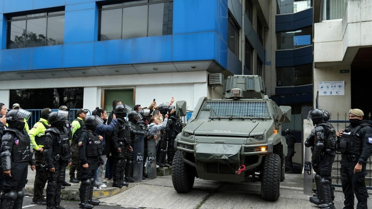 A military vehicle transports former Ecuadorian Vice President Jorge Glas...