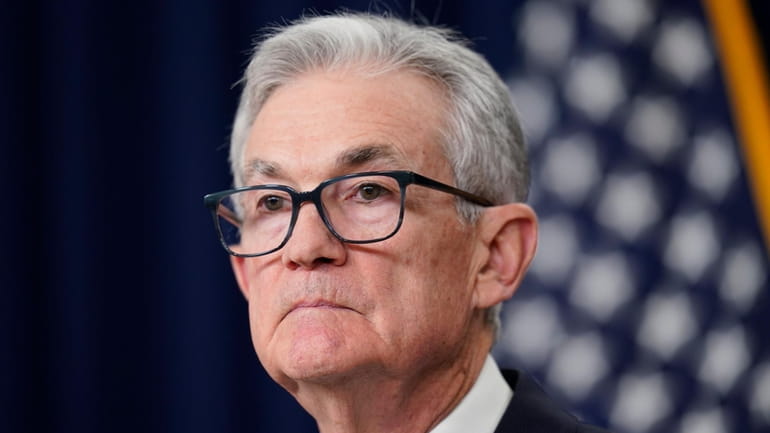 Federal Reserve Board Chair Jerome Powell speaks during a news...