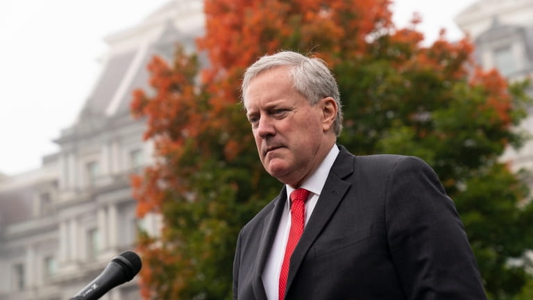 White House chief of staff Mark Meadows speaks with reporters...