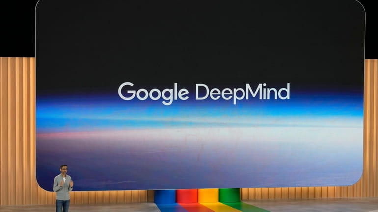 File - Alphabet CEO Sundar Pichai speaks about Google DeepMind...