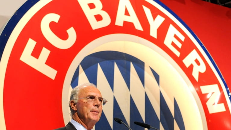President Franz Beckenbauer addresses the audience during the annual general...